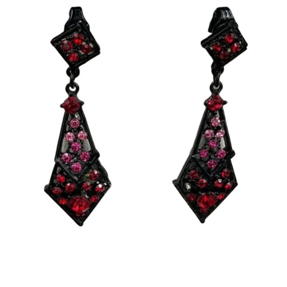 Vintage ART Arthur Pepper Red Pink Rhinestone Brooch Earring Set - Picture 3 of 6